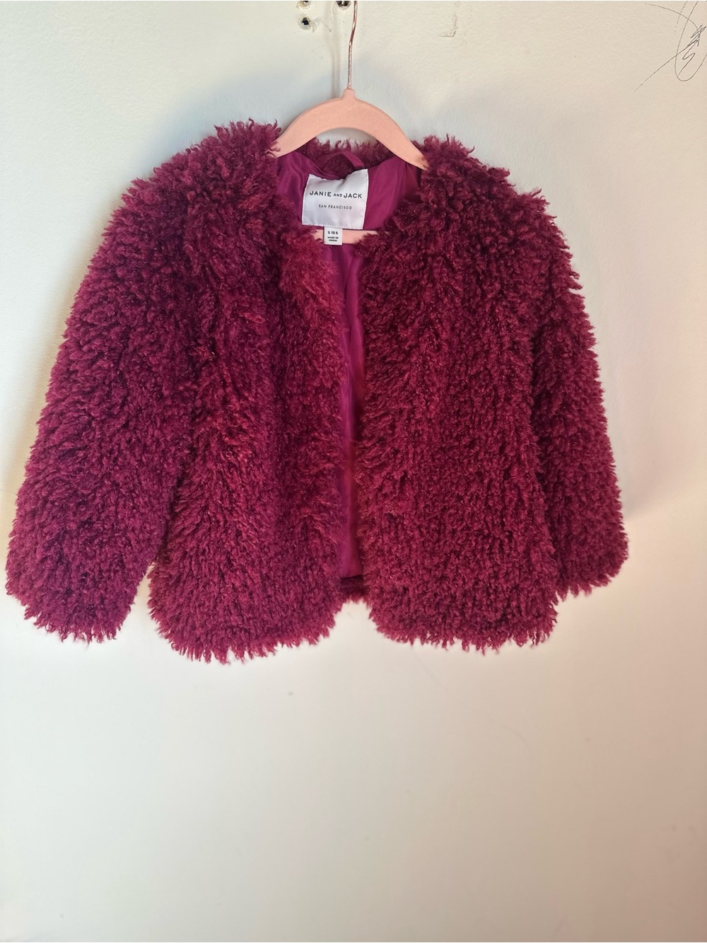 Janie and Jack Girls' Pink Faux-Sherpa Coat | size 5